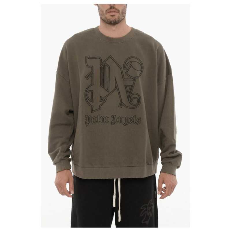 Palm Angels Vintage Effect Crew-Neck Sweatshirt with Embossed Monogram, theFeinheit