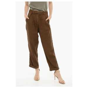 Woolrich Doluble Pleated Linen and Cotton Pants with Belt