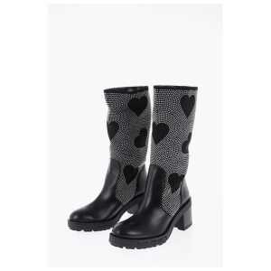 Moschino LOVE Studded High-Boots with Leather Details 8cm