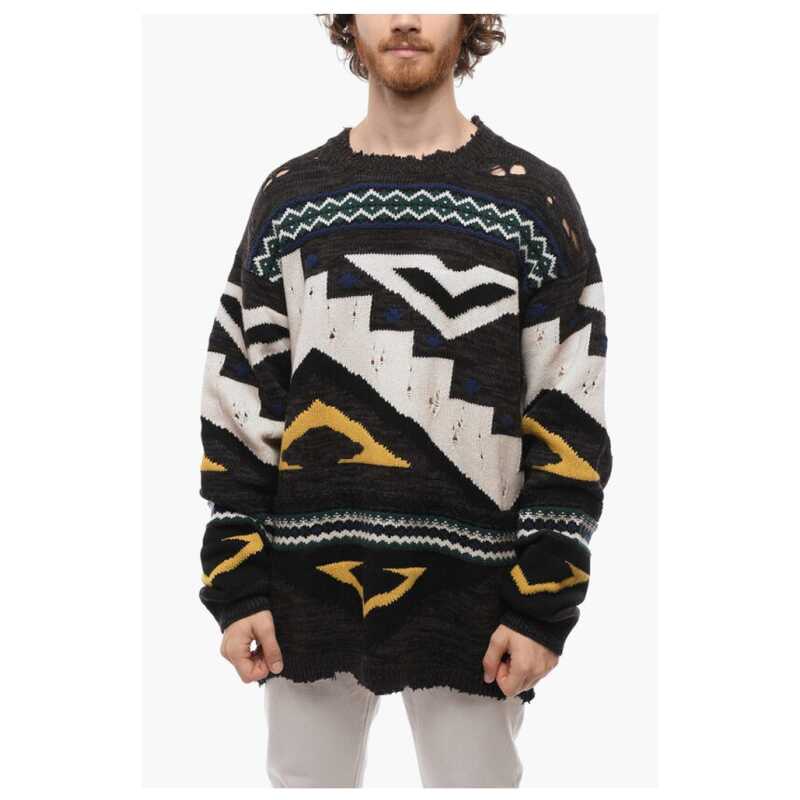 Distressed Jacquard Cashmere Blend Pullover with Crew Neck, theFeinheit