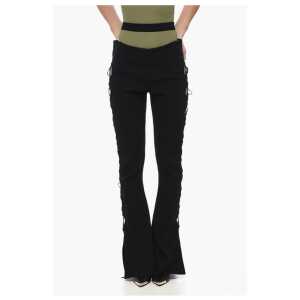 High-waisted Knit Flared Pants with Cut-out Details
