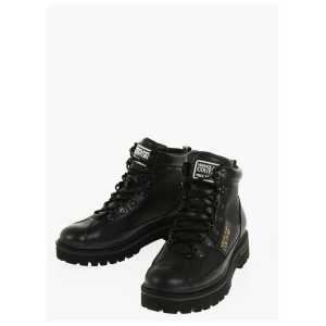 Versace JEANS COUTURE Leather and Fabric SYRIUS Combat Boots with Co