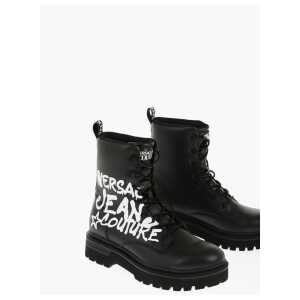 Versace JEANS COUTURE Leather SYRIUS Combat Boots with Contrasting P