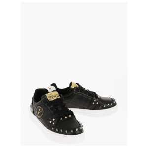 Versace JEANS COUTURE Textured Leather COURT 88 Low Top Sneakers wit