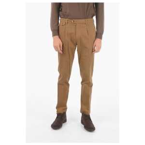 Cruna Herringbone RAVAL1P.L.603 Single Pleated Chino Pants