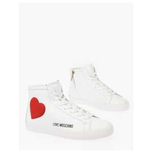 Moschino LOVE leather high top sneakers with velvet heart and side zi