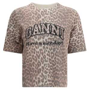 Ganni Leopard print short sleeve Sweater