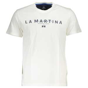 La Martina Chic White Crew Neck Tee with Logo Print