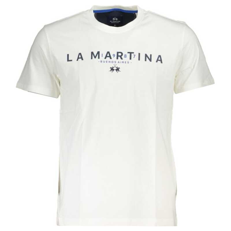 La Martina Chic White Crew Neck Tee with Logo Print, theFeinheit