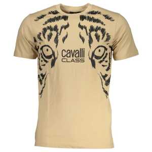 Cavalli Class Beige Cotton T-Shirt
