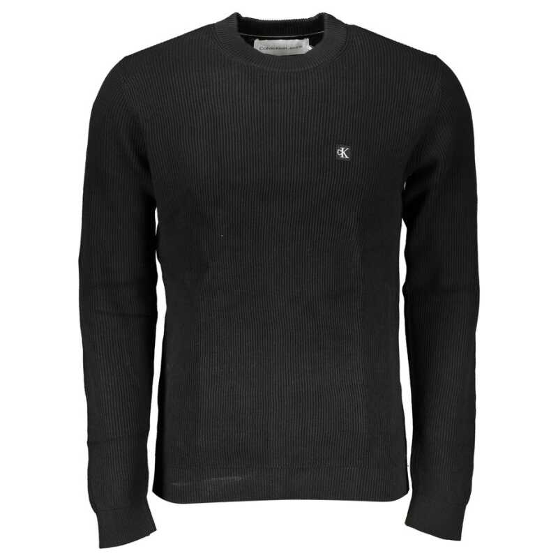 Calvin Klein Sleek Black Crew Neck Sweater with Logo, theFeinheit