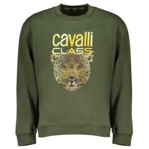 Cavalli Class Elegant Green Fleece Crew Neck Sweatshirt