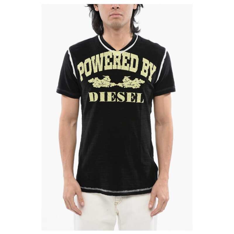 Diesel RED TAG Slub Cotton T-DIEGOR-V-RAW T-Shirt with Cracked Effe, theFeinheit