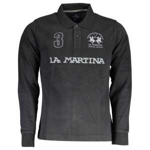 La Martina Black Cotton Men Polo Shirt