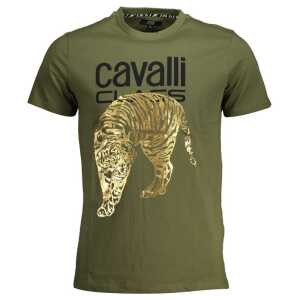 Cavalli Class Green Cotton Men T-Shirt