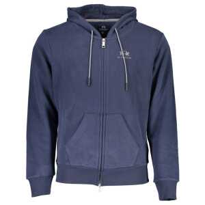 La Martina Elegant Blue Hooded Sweatshirt with Zip Detail