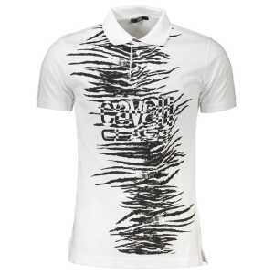 Cavalli Class White Cotton Men Polo Shirt