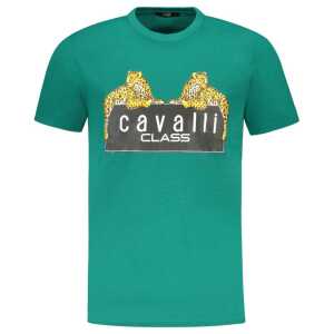 Cavalli Class Green Cotton Men T-Shirt