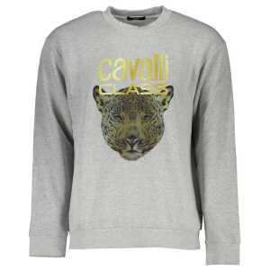 Cavalli Class Elegant Gray Crew Neck Designer Sweatshirt