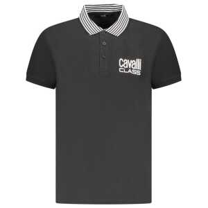 Cavalli Class Black Cotton Men Polo Shirt