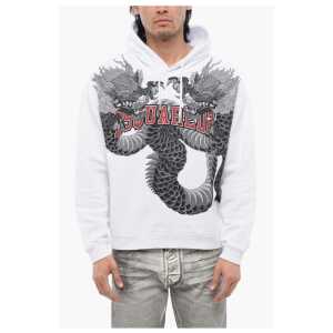 Dsquared² Brushed Cotton Hoodie With Dragons Priint