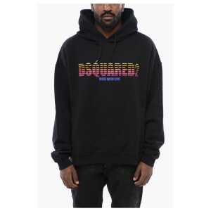Dsquared² Loose Fit Brushed Cotton Printed Hoodie