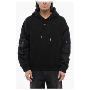 Off-White Brushed Cotton Hoodie With Bomber Sleeves
