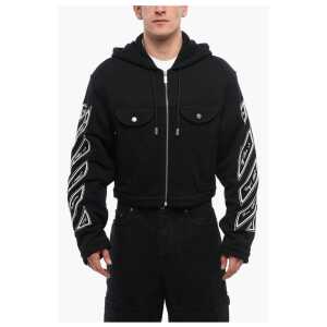 Off-White Front Ziped VARSITY DIAG Hoodie with Utility Pockets