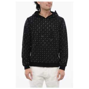 John Richmond Brushed Cotton Hoodie With Contrasting Rhinestone Logo