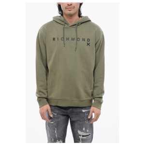 John Richmond Brushed Cotton Hoodie With Logo Print