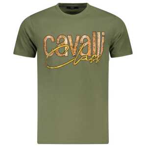 Cavalli Class Green Cotton Men T-Shirt