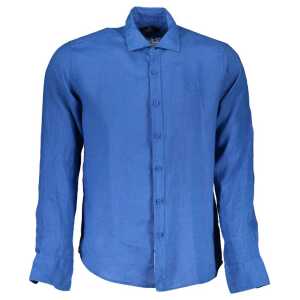 La Martina Blue Linen Men Shirt