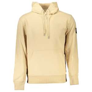 Calvin Klein Beige Brushed Cotton Hoodie with Central Pocket