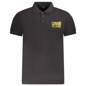 Cavalli Class Black Cotton Men Polo Shirt