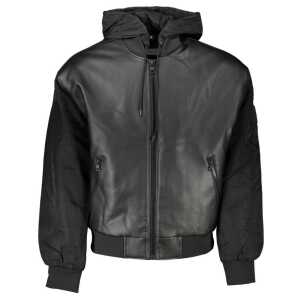 Calvin Klein Sleek Black Hooded Jacket with Contrasting Details