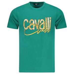 Cavalli Class Green Cotton Men T-Shirt