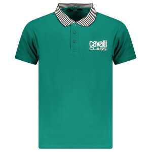 Cavalli Class Green Cotton Men Polo Shirt