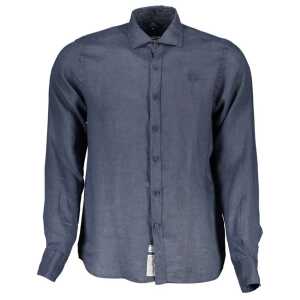 La Martina Blue Linen Men Shirt