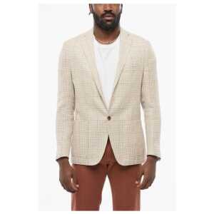 Corneliani Wool Blend Single Breasted Blazer Houdstooth Motif