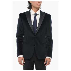Corneliani CC COLLECTION Velvet Single-Breasted Blazer With Satin Peak