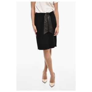 Dsquared² Solid Color Longuette With Leather Belt and Frontal Split
