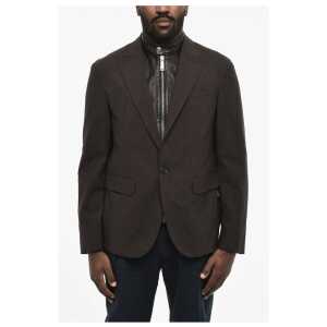 Dsquared² Virgin Wool Blend 1 Buttons Blazer with Faux Leather Details