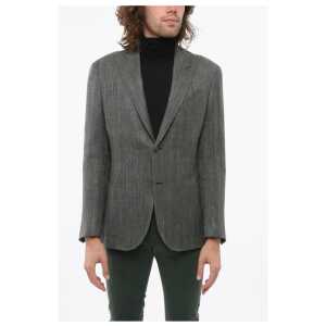 Corneliani Herringbone Motif Blazer with Peak Lapel