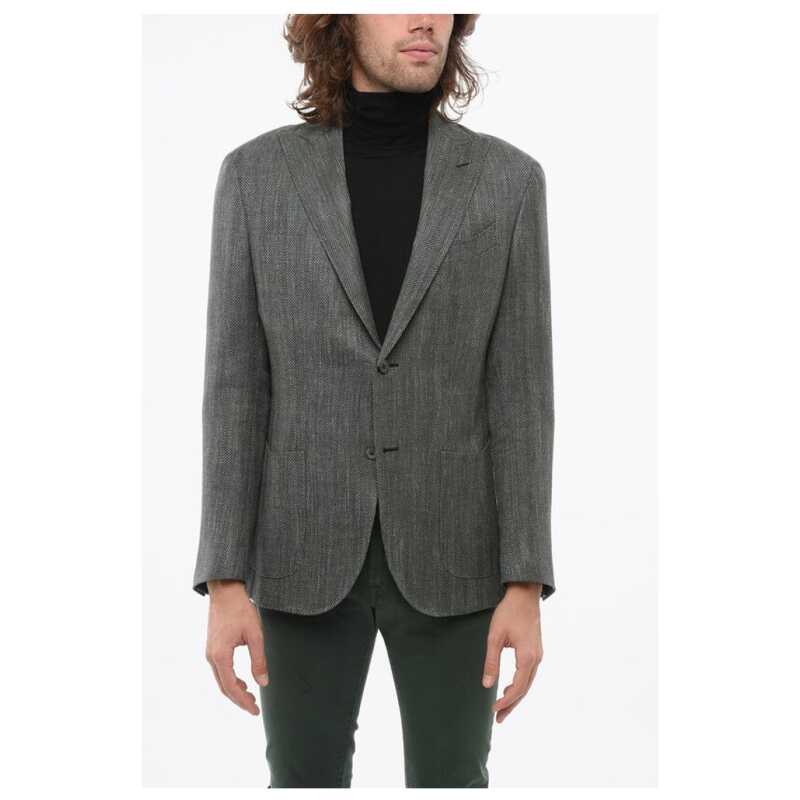 Corneliani Herringbone Motif Blazer with Peak Lapel, theFeinheit