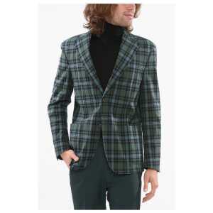 Corneliani CC Collection Embossed Fabric RELIGHT Blazer with Tartan Mot