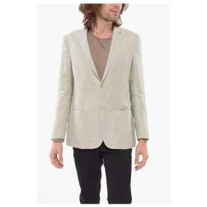 Corneliani CC Collection Blended Linen RIGHT Blazer with Irregular Text