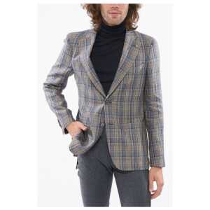 Corneliani CC Collection Linen REWARD Blazer with Check Motif