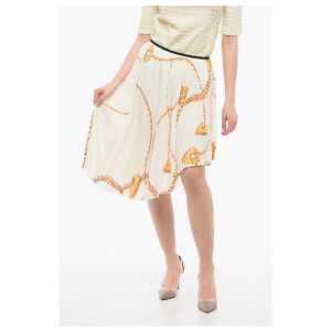 Burberry Asymmetric Pleated Skirt with Golden Motif