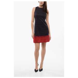 Viktor & Rolf Checkered Motif Mini DRess With Faux-Fur Trim