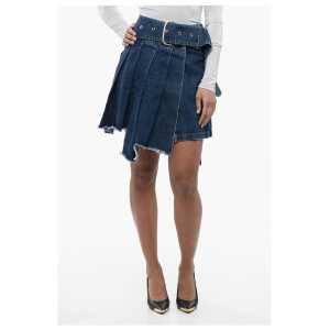 Off-White Pleated Asymmetric Denim Skirt